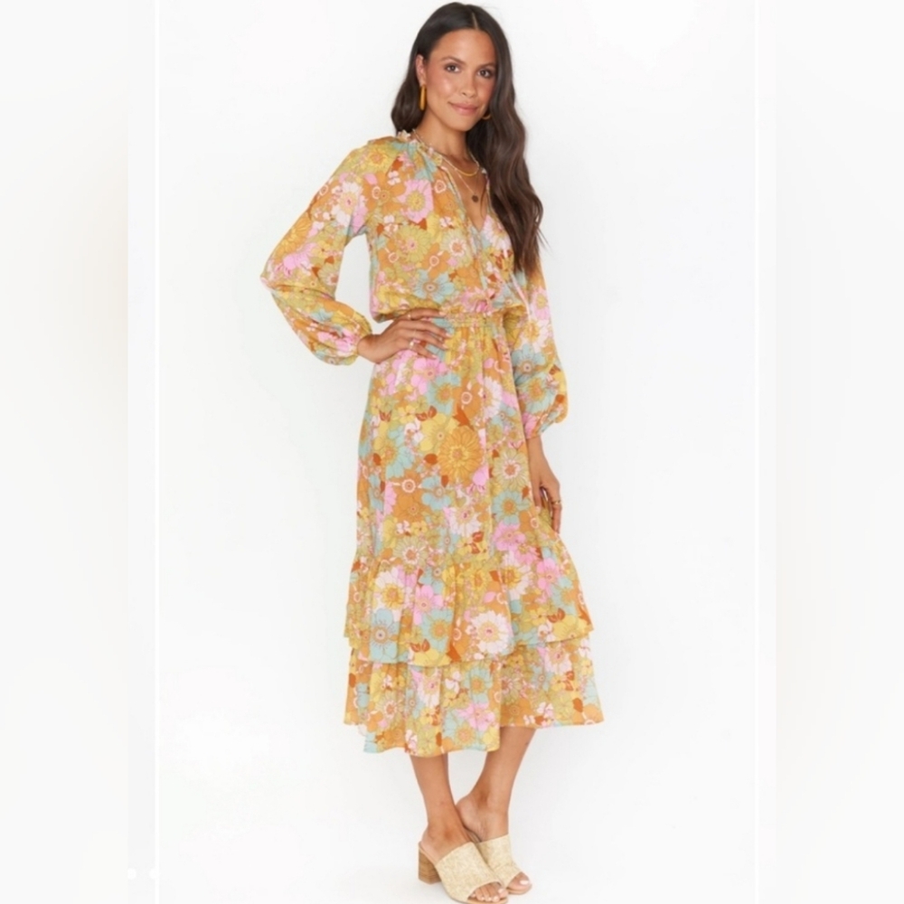 Show Me Your Mumu Cait Midi Dress size XSmall Xs color groovy blooms - Picture 3 of 7